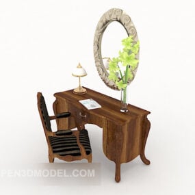 European Wooden Dresser With Mirror 3d model