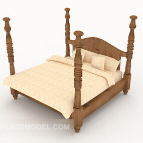 European Wooden Posters Double Bed 3d model