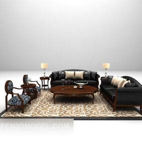 3д модель деревянного дивана в европейском стиле в стиле ретро