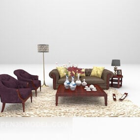 Furniture European Wooden Sofa Set 3d model