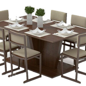 Home Dinning Wooden Square Table Chair 3d model