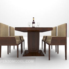 Evropský dřevěný čajový stůl a židle 3D model