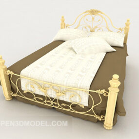 European Yellow Gorgeous Double Bed 3d model