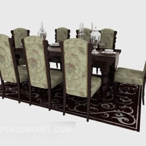 Exquisite American Solid Wood Dining Table 3d model