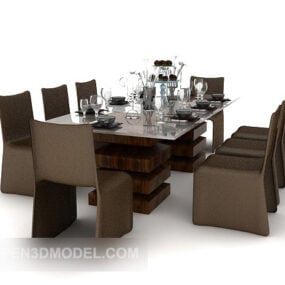 שולחן אוכל ביתי אירופאי וינטג' מעודן דגם תלת מימד
