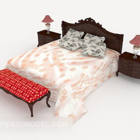 Exquisite European Solid Wood Bed 3d model