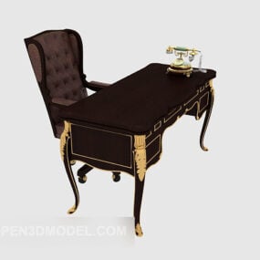 Exquisite European Solid Wood Desk 3d model