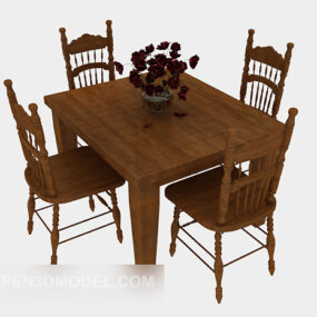 Exquisite Solid Wood Dining Table Chair 3d model