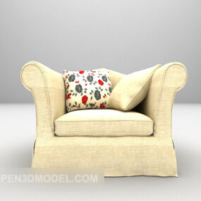 3д модель желтого тканевого дивана с кузеном