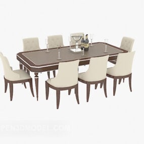 Family Wood Dining Table Chair 3d model