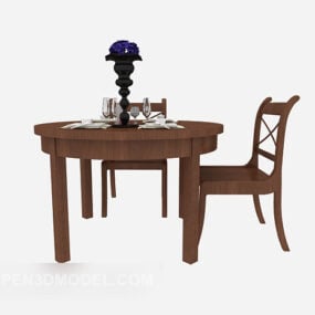 田野实木餐桌椅3d模型
