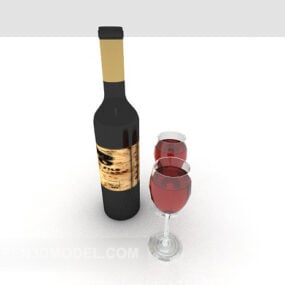 قفسه شراب بلند با بطری های شراب و گلدان مدل سه بعدی