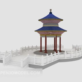 3д модель четырехугольного китайского павильона