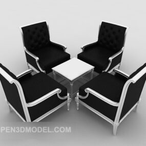 Lässiges Tisch- und Stuhlset für vier Personen, 3D-Modell
