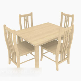 كرسي طاولة منزلي لأربعة أشخاص نموذج خشبي ثلاثي الأبعاد