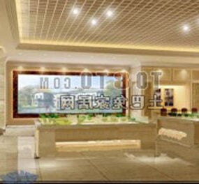 Exhibition Showroom Marble Floor With Red Wall 3d model