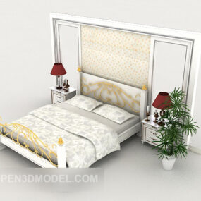 3д модель свежей европейской двуспальной кровати белого цвета