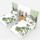 신선한 녹색 꽃 싱글 침대 세트