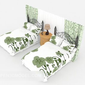 Fresh Green Flower Single Bed Set 3d model