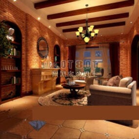 Full Living Room Antique Decor Interior 3d model