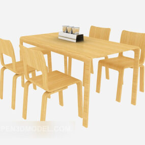 שולחן אוכל צהוב מעץ דגם תלת מימד