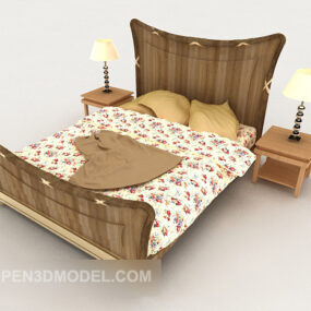 Garden Flower Wood Double Bed 3d model