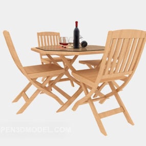3д модель садового простого обеденного стола и стула