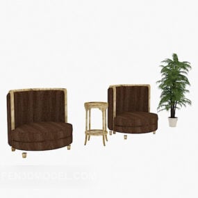 كرسي أريكة منزلي مع نموذج ثلاثي الأبعاد لوعاء النبات