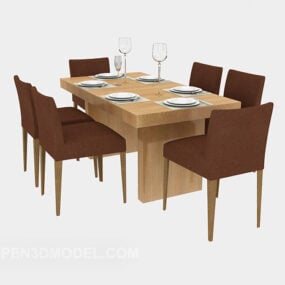 Home Solid Wood Dining Table Chair Set 3d model