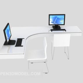 Generous White Desk With Computer 3d model
