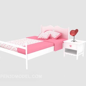 سرير بنات لون وردي موديل 3D
