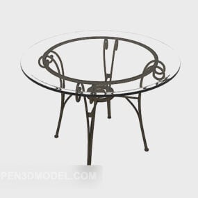 Round Glass Table Iron Leg 3d model
