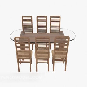 Glass Table Solid Wood Chair Furniture 3d model