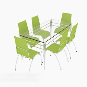 שולחן זכוכית, כיסא נירוסטה דגם תלת מימד