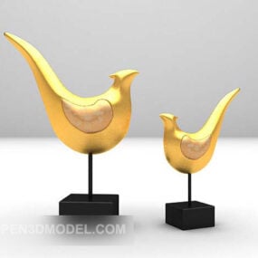 Model 3d Dekoratif Patung Emas Burung