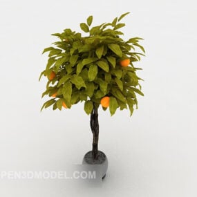 Planta en maceta naranja dorada modelo 3d