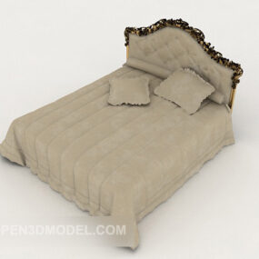 Szaro-brązowy model podwójnego łóżka 3D