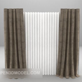 Gray With Floor-to-ceiling Curtains 3d model