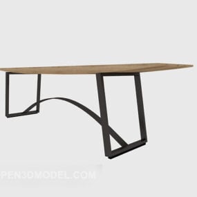 Wood Bench Iron Leg Furniture 3d model
