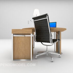 Office Wooden Desk With Wheels Chair 3d model