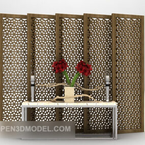 Wood Screen Furniture With Console Table 3d model