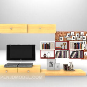 Armário de TV de madeira com estantes de livros modelo 3D
