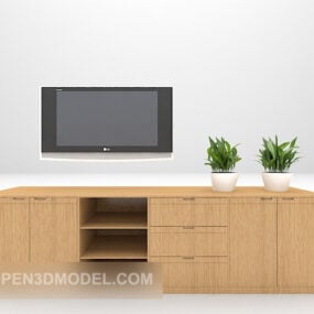 Wooden Cabinet With Wall Tv 3d model