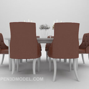 Modelo 3d de cadeiras de mesa marrons para jantar em casa