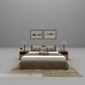 Hotel Furniture Grey Bed With Carpet 3d model