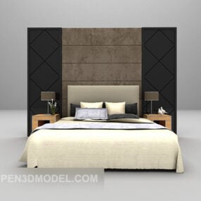 Šedá postel s dekorem zadní stěny 3D model