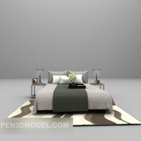 Grå seng Queen Full Set Møbler 3d-modell