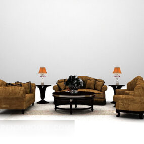 3д модель комплекта мебели серого комбинированного дивана