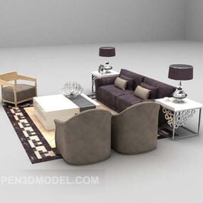 مصباح طاولة أريكة قماش رمادي مع سجادة نموذج ثلاثي الأبعاد