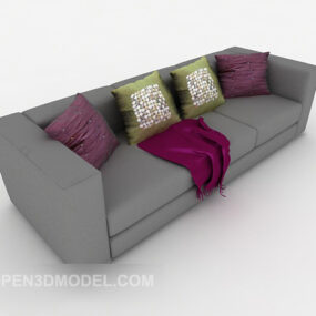 Grey Family-style Three-person Sofa 3d model